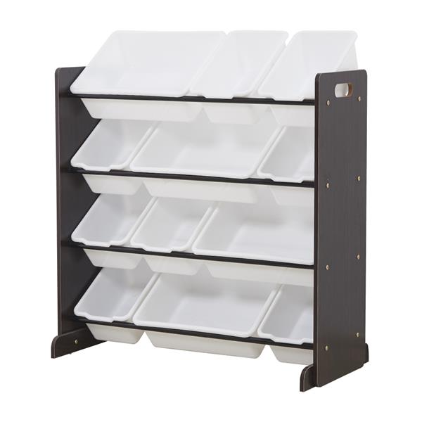 Kids' Toy Storage Organizer with 12 Plastic Bins, Espresso / White