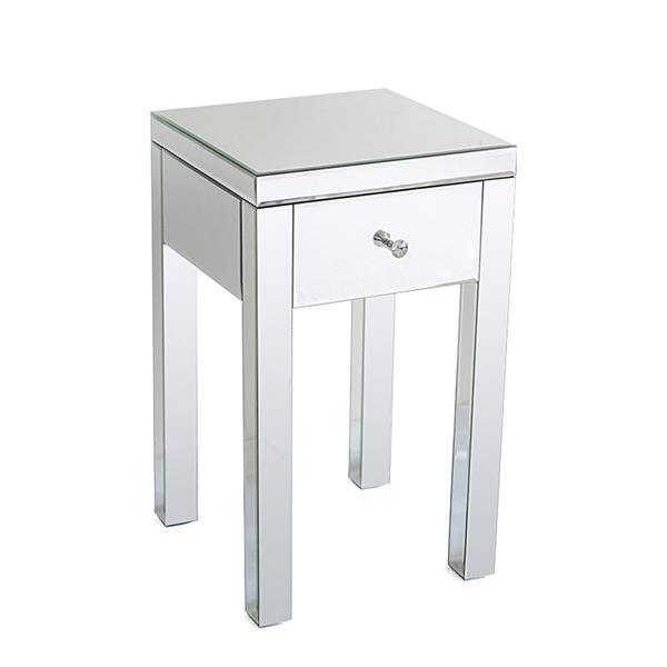 Modern and Contemporary Small 1 Drawer Mirrored Nightstand Bedside Table