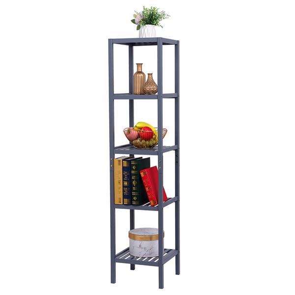 100% Bamboo Bathroom Shelf 5-Tier Multifunctional Storage Rack Shelving Unit 146*33*33cm Gray