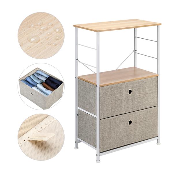 Nightstand 2-Drawer Shelf Storage - Bedside Furniture & Accent End Table Chest For Home, Bedroom, Office, College Dorm, Steel Frame, Wood Top, Easy Pull Fabric Bins, Linen / Natural