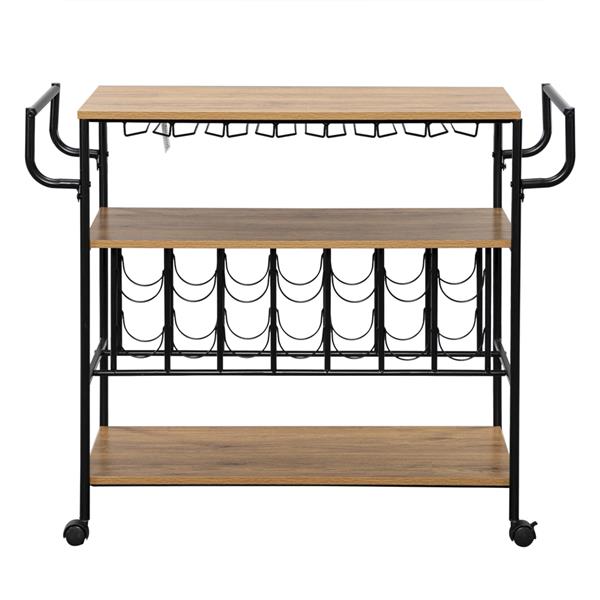 Industrial Wine Rack Cart Kitchen Rolling Storage Bar Wood Table Serving Trolley