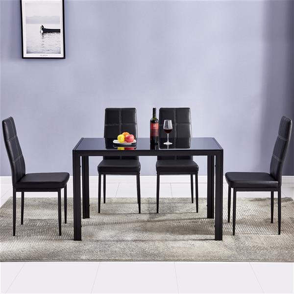 Simple Assembled Tempered Glass & Iron Dinner Table Black