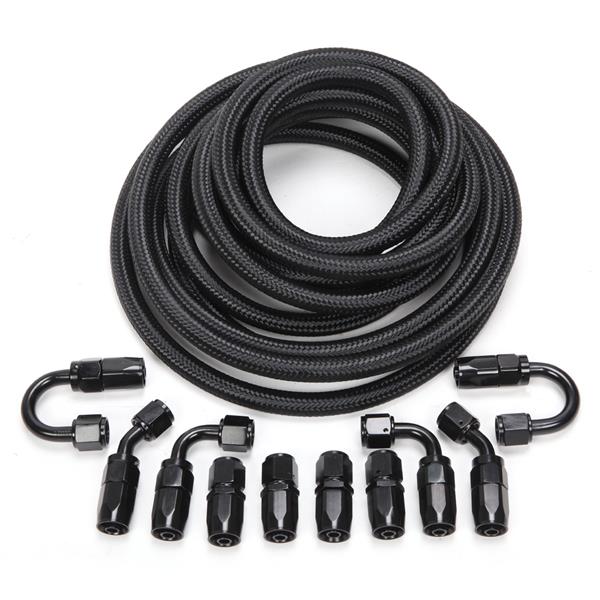 6AN 20-Foot Universal Black Fuel Pipe   10 Black Connectors