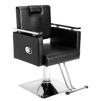 Reclining Barber Chair Square Base Hairdressing Chair Black