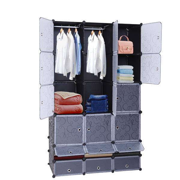 18-Cube DIY Modular Cubby Shelving Storage Organizer Extra Large Wardrobe with Clothes Rod