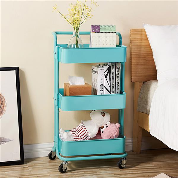 3-Tier Home Kitchen Storage Utility cart with handle-Turquoise