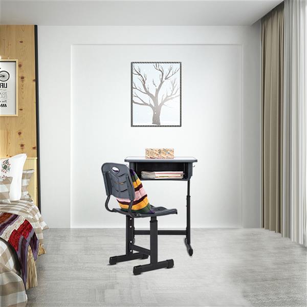 学生桌椅套装A款 黑烤漆 白色面 灰黑塑料【60x45x(67.5-76)cm】-25