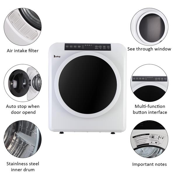 GDZ60-618E Upgraded LCD Screen   Ultraviolet Sterilization Household Dryer 6kg Drum Dryer   2 Pieces Of Filter Cotton-White