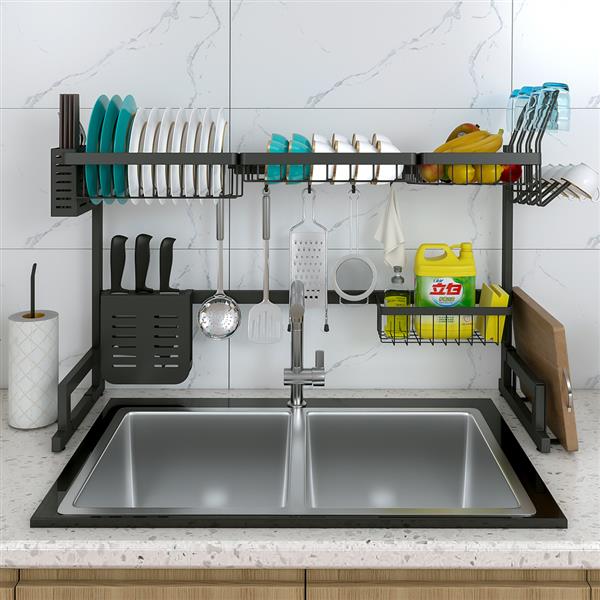 Drainer Shelf for Kitchen Drying Rack Organizer Supplies Storage(Sink Size≤32 1/2 Inch, Black)