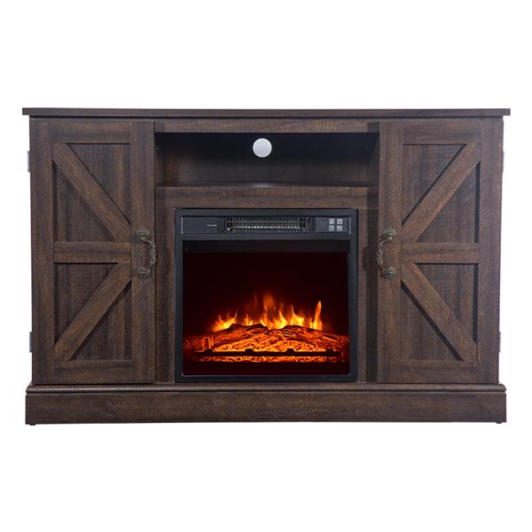 SF103-18G HA115-47 47 Inch Log Brown Fireplace TV Cabinet 1400W Single Color/Fake Firewood/Heating Wire/With Small Remote Control, Movement Black