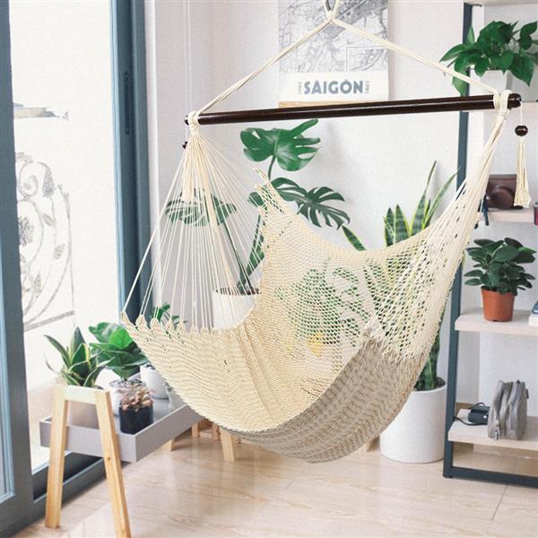 Caribbean Large Hammock Chair Swing Seat Hanging Chair with Tassels Tan