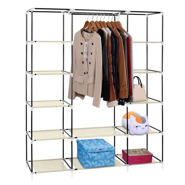 69" Portable Clothes Closet Wardrobe Storage Organizer with Non-Woven Fabric Quick and Easy to Assemble Extra Strong and Durable Beige 