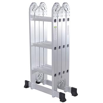 Practical 12-Step Joints Aluminum Folding Ladder Silver（Do Not Sell on Amazon）