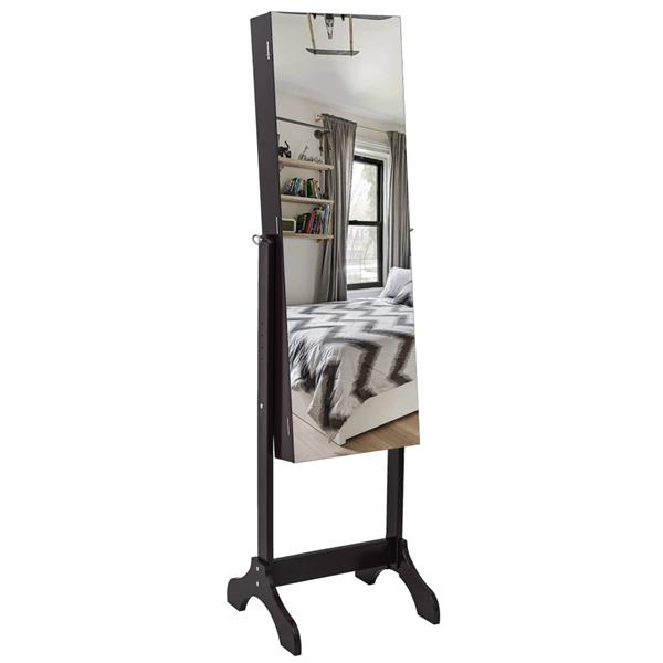 Full Mirror Wooden Floor Standing 4-Layer Shelf With Inner Mirror Jewelry Storage Adjustable Mirror Cabinet - Dark Brown
