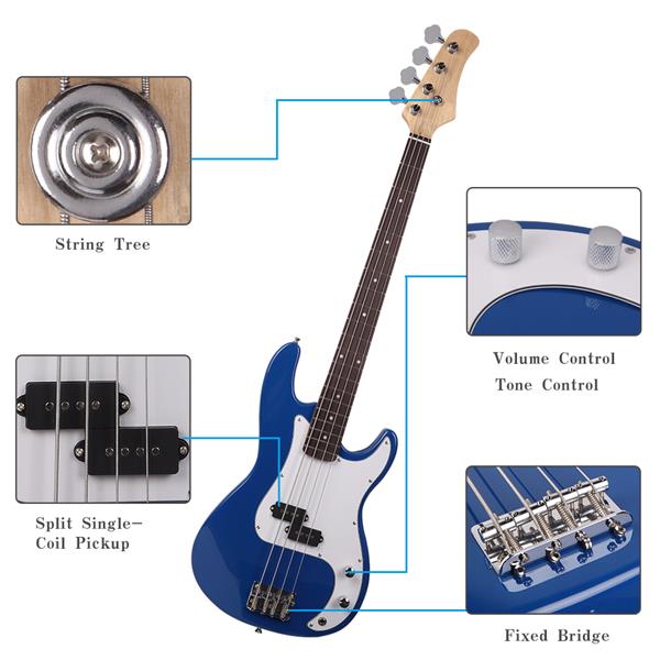 Exquisite Burning Fire Style Electric Bass Guitar Blue