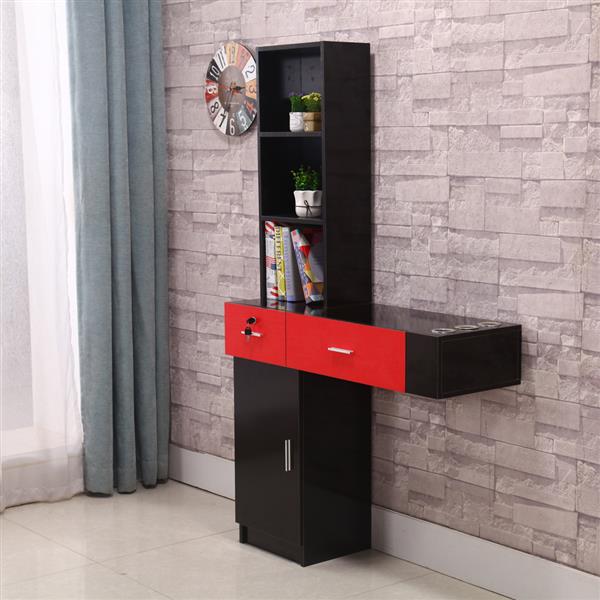 Wall Mount Beauty Salon Spa Mirrors Station Hair Styling Station Desk Black & Red