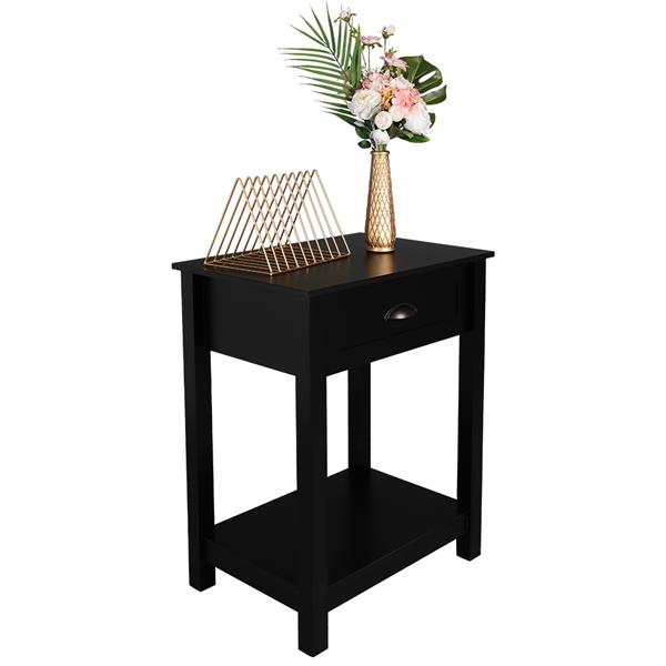 1-Drawer Nightstand End Table Black