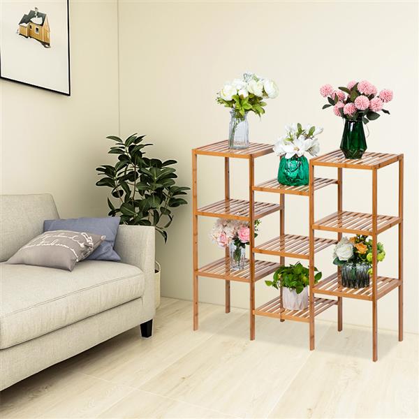 100% Bamboo High-grade Plant Shelf Multi-functional 9-layer Shelf Flower Pot Shelf Display Shelf 96 * 90 * 33cm-Natural