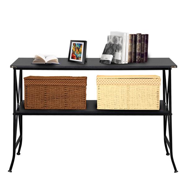 Black MDF Countertop Black Wrought Iron Base 2 Layers Console Table