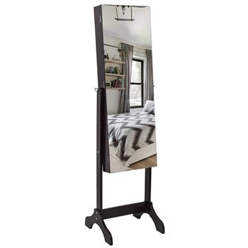 Full Mirror Wooden Floor Standing 4-Layer Shelf With Inner Mirror Jewelry Storage Adjustable Mirror Cabinet - Dark Brown