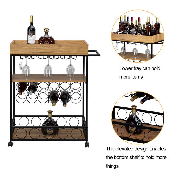 Industrial Wine Rack Cart Kitchen Rolling Storage Bar Wood Table Serving Trolley