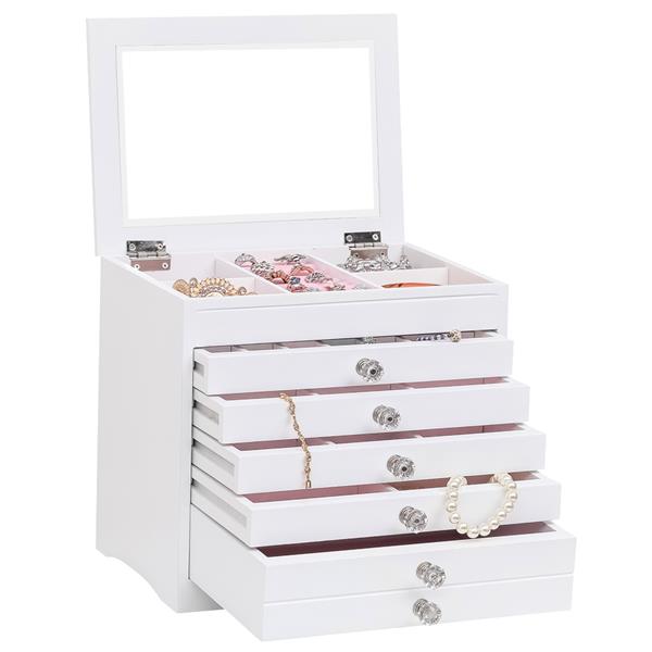 High Large Gloss Wooden Jewellery Box Armoire Bracelet Organizer Storage  5 Layers Glass White