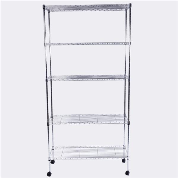 5-Layer Chrome Plated Iron Shelf with 1.5" Nylon Wheels 165*90*35 Chrome