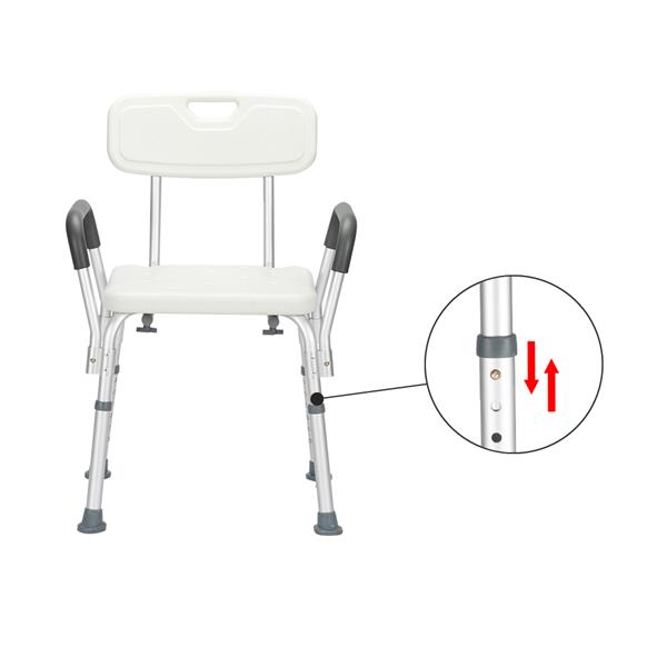 Aluminum Alloy Lifting Bath Chair 6 Files With Armrests With Backrest PE Seat Stool Rubber Floor Mat White