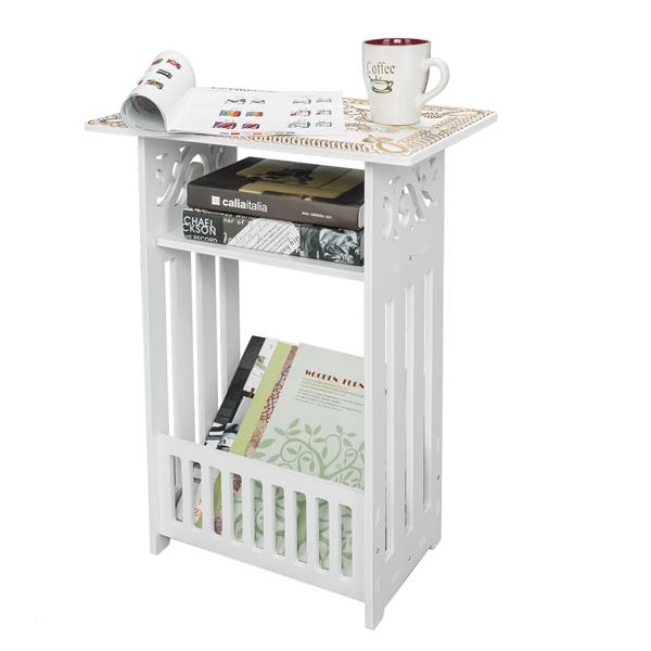 Wood Plastic Board 3-storey Locker Bedside Cabinet Tea Table Coffee Table White