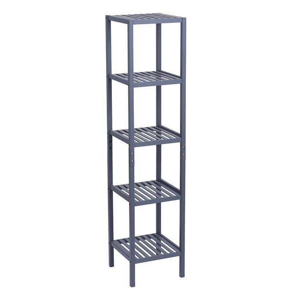 100% Bamboo Bathroom Shelf 5-Tier Multifunctional Storage Rack Shelving Unit 146*33*33cm Gray