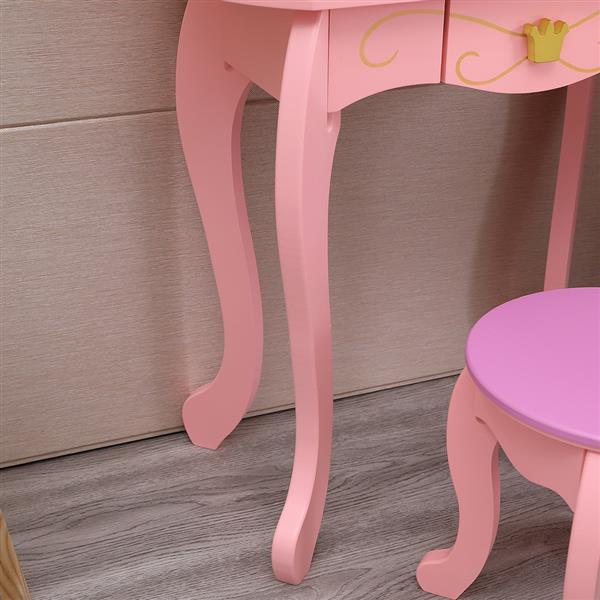 Children's Three Mirror Single-Drawing Curved Foot Dresser Pink