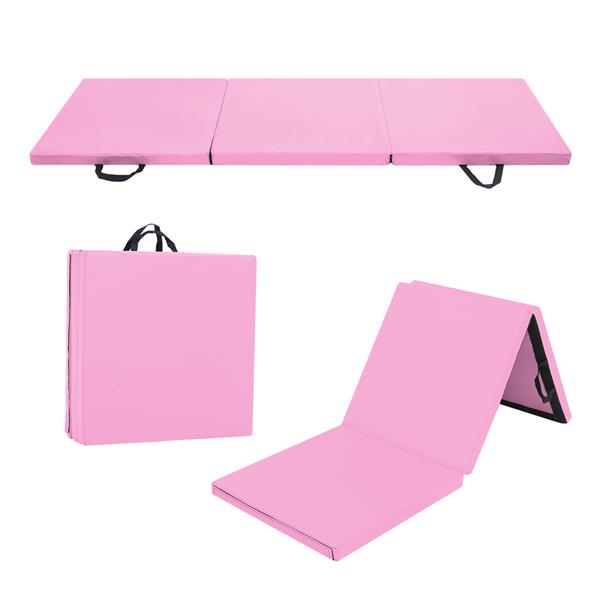 6'x2'x2" Tri-fold Gymnastics Yoga Mat with Hand Buckle Pink