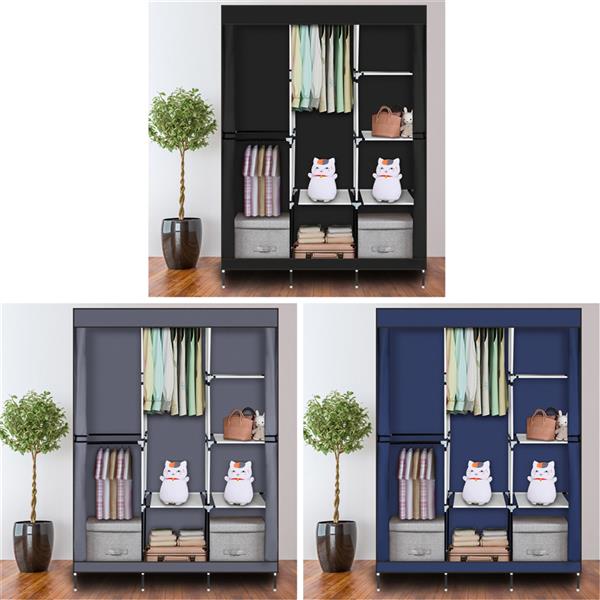 71" Portable Closet Wardrobe Clothes Rack Storage Organizer with Shelf Blue 