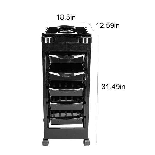 5 Tiers Removable Portable Plastic Hairdresser Beauty Storage Trolley Black