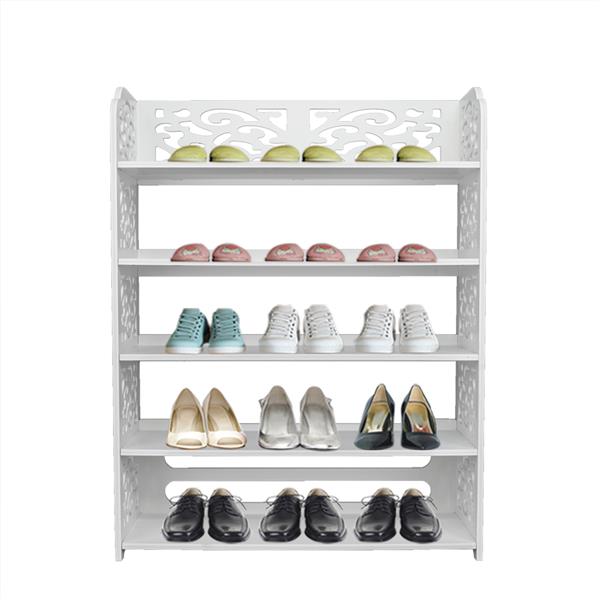 Wood-plastic Board Five Tiers Carved Shoe Rack White B