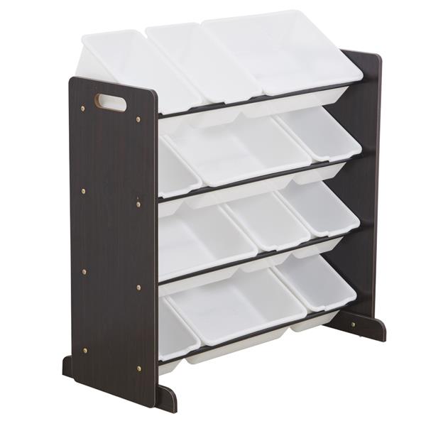 Kids' Toy Storage Organizer with 12 Plastic Bins, Espresso / White