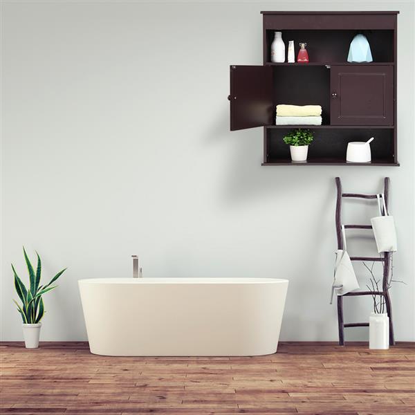 Two-door Bathroom Cabinet with Upper and Lower Layers Brown