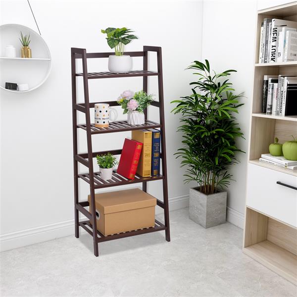 100% Bamboo Bookshelf, Multi - Functional Adjustable 4-Layer Shelf, Can Be Used In Living Room, Study, Bedroom, Etc., 48*32*115cm Dark Brown