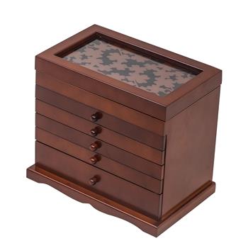Large Jewelry Organizer Wooden Storage Box 6 Layers Case with 5 Drawers,  Brown
