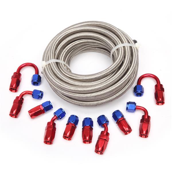 4AN 20-Foot Universal Silver Fuel Pipe   10 Red and Blue Connectors