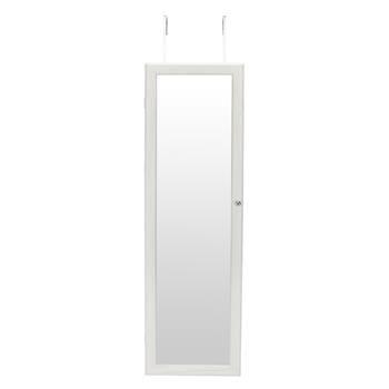 Retro PVC Wood Grain Coating Whole Body Mirror Jewelry Storage Dressing Mirror Cabinet with LED Light White