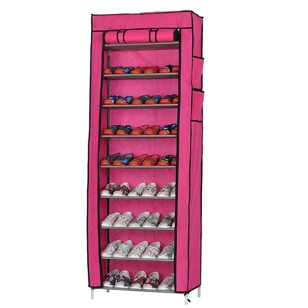 Fashionable Room-saving 9 Lattices Non-woven Fabric Shoe Rack Rose Red