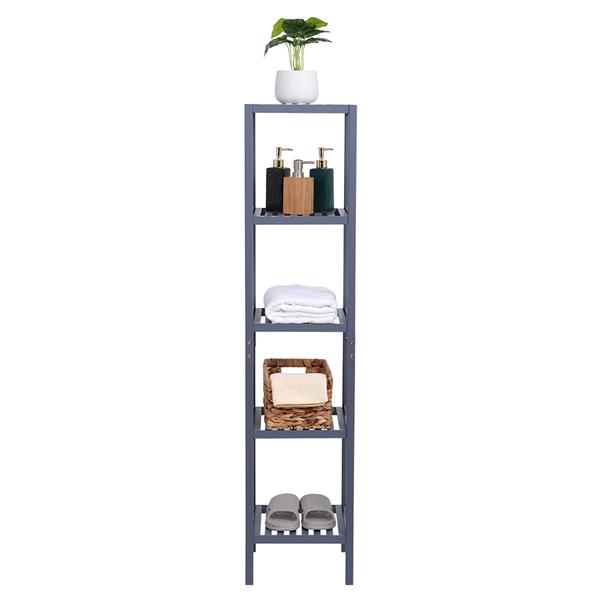 100% Bamboo Bathroom Shelf 5-Tier Multifunctional Storage Rack Shelving Unit 146*33*33cm Gray