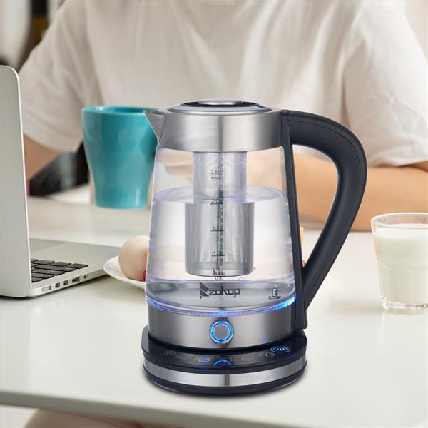 HD-2005D 220V 2200W 2.5L Blue Glass Electric Kettle with Filter