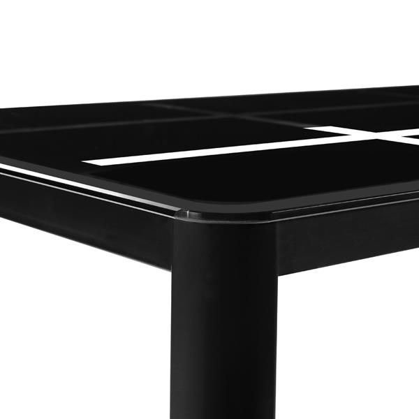 Rectangle Tempered Glass Dining Table with Nine Block Box Pattern Black