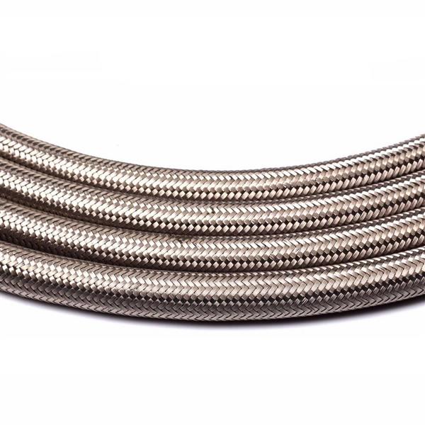 4AN 15ft Universal Stainless Steel Nylon Braided Fuel Hose Silver