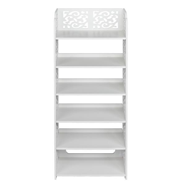 Wood-plastic Board Six Tiers Carved Shoe Rack White A