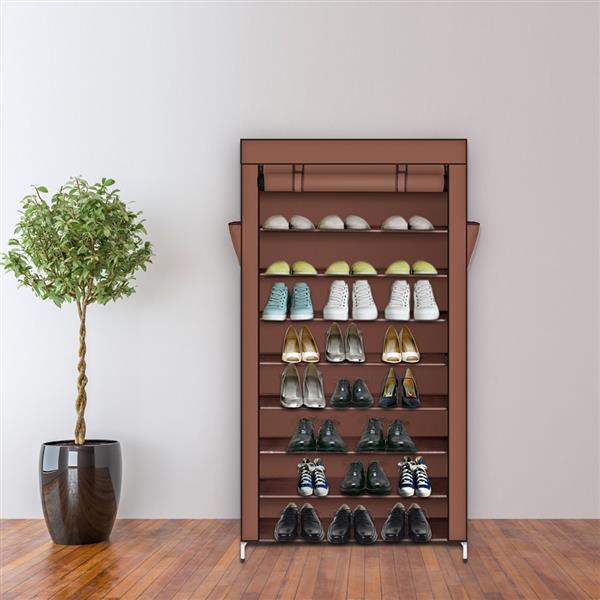 10 Tiers Shoe Rack with Dustproof Cover Closet Shoe Storage Cabinet Organizer Mocha 