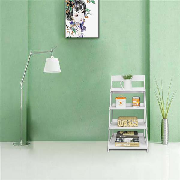 Wood Plastic 4-Tier Ladder Style Shelf Plant Stand White