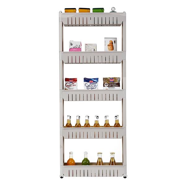 5 Tier Mobile Shelving Unit Organizer Slide Out Storage Tower Slim Storage Tower Rack with Wheels Pull Out Pantry Shelves Cart for Kitchen Bath Room Narrow Spaces-Grey